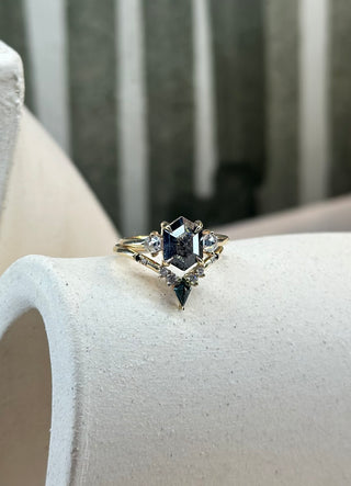 1.58 Carat Black Hexagon Diamond Engagement Ring, Zoe Setting, 14K Yellow Gold