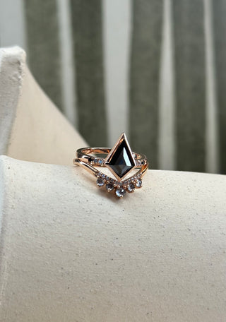 1.60 Carat Black Kite Diamond Engagement Ring, Bezel Ombre Jules Setting, 14K Rose Gold