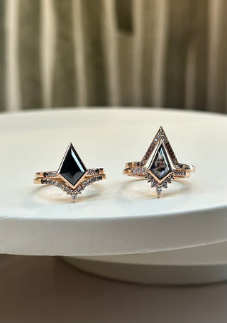 1.60 Carat Black Kite Diamond Engagement Ring, Bezel Ombre Jules Setting, 14K Rose Gold