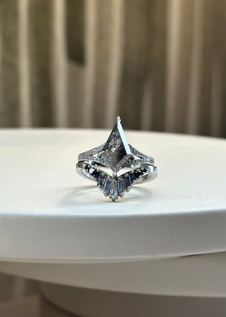1.96 Carat Salt and Pepper Kite Diamond Engagement Ring, River Setting, Point No Point Studio. Available in a variety of metal types. Eco-friendly, Recycled Metals, Conflict Free.