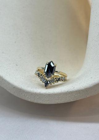 2.26 Carat Black Hexagon Diamond Engagement Ring, Jane Setting, 14k Yellow Gold