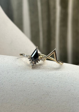 1.17 Carat Black Kite Diamond Engagement Ring, Avaline Setting, 14k Yellow Gold
