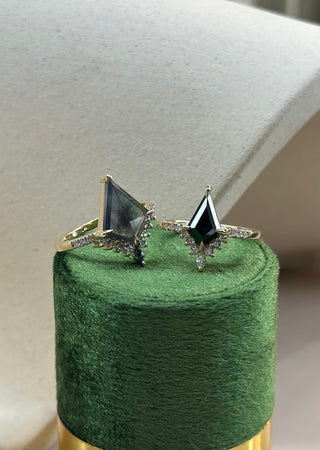 1.17 Carat Black Kite Diamond Engagement Ring, Avaline Setting, 14k Yellow Gold