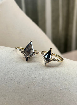 1.17 Carat Black Kite Diamond Engagement Ring, Avaline Setting, 14k Yellow Gold
