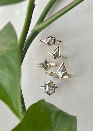1.19 Carat Black Salt and Pepper Hexagon Diamond Engagement Ring, Zoe Setting, 14K Rose Gold