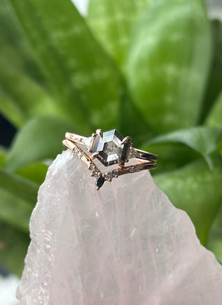 1.19 Carat Black Salt and Pepper Hexagon Diamond Engagement Ring, Zoe Setting, 14K Rose Gold