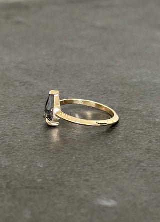 1.42 Carat Black Salt and Pepper Pear Diamond Engagement Ring, Charlize Setting, Point No Point Studio. Available in a variety of metal types. Eco-friendly, Recycled Metals, Conflict Free.
