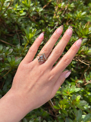 1.42 Carat Black Salt and Pepper Pear Diamond Engagement Ring, Charlize Setting, Point No Point Studio. Available in a variety of metal types. Eco-friendly, Recycled Metals, Conflict Free.