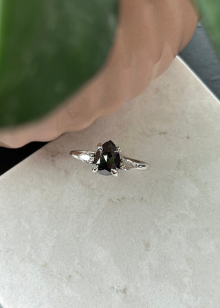 1.74 Carat Black Salt and Pepper Pear Diamond Engagement Ring, Zoe Setting