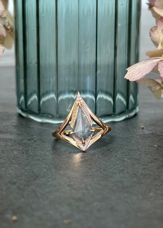1.37 Carat Salt and Pepper Kite Diamond Engagement Ring, Arwen Setting, 14K Peach Gold