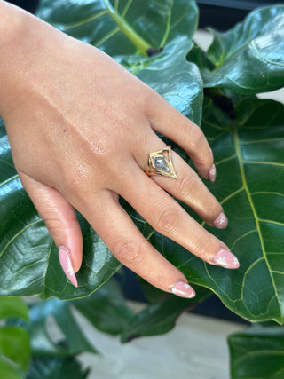 1.37 Carat Salt and Pepper Kite Diamond Engagement Ring, Arwen Setting, 14K Peach Gold