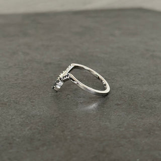 Wednesday Wedding Ring, 13 Black Diamond, Deep V Contour, Square Band
