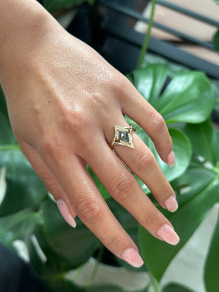 1.21 Carat Black Salt and Pepper Kite Diamond Engagement Ring, Twisted Arwen Setting