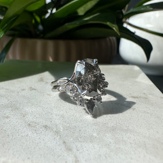 Cassiopeia Wedding Ring, Salt and Pepper Pear, 13 Diamond