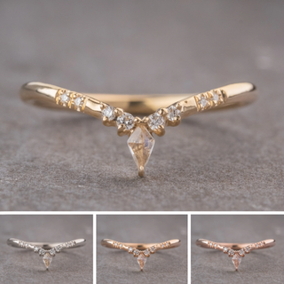 Kora Wedding Ring, Kite Moonstone, 8 Diamond, Round Band