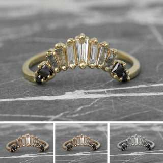 Large Wren Wedding Ring, 11 Ombre Diamond, Rounded Contour