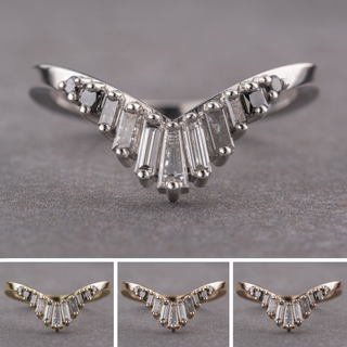 Large Wren Wedding Ring, 11 Ombre Diamond, V Contour