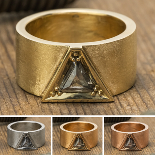 Large Salt and Pepper Triangle Diamond Mens Wedding Band, Comfort Fit