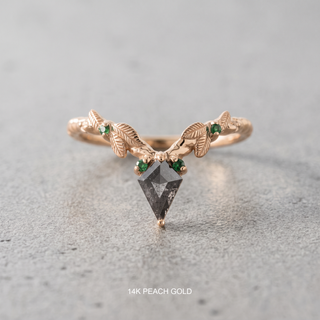 Leaf Andromeda Wedding Ring, Tsavorite Garnet and Moissanite, Salt and Pepper Kite Focal, Twisted Band