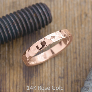 4mm Mens Wedding Ring, Hammered Polished
