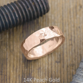6mm Mens Wedding Band, Hammered Polished