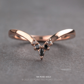 Freya Wedding Ring, 5 Grey and Black Diamond, Loaf Band