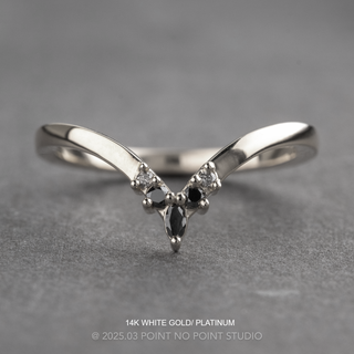 Freya Wedding Ring, 5 Grey and Black Diamond, Loaf Band