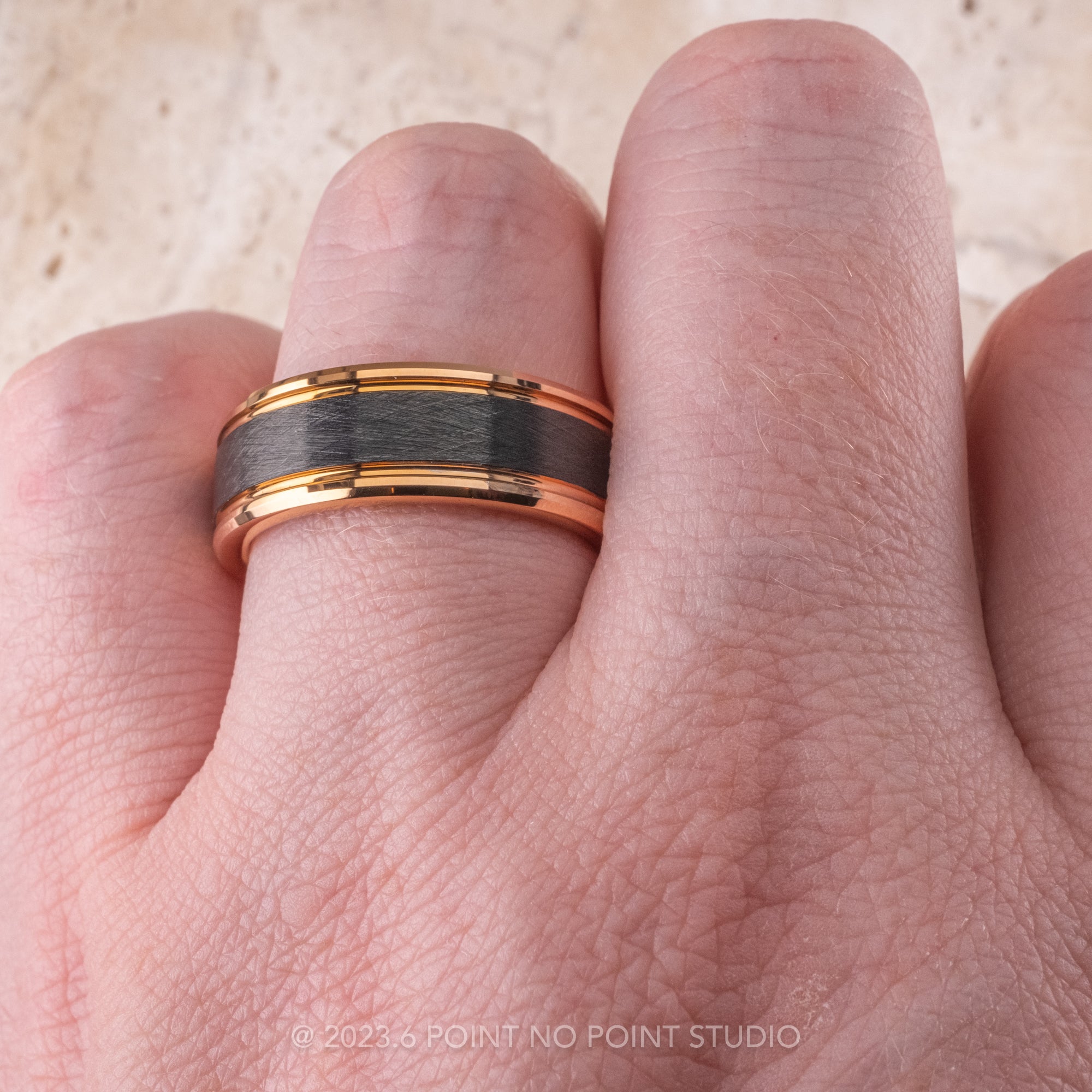 8mm Men's Tungsten Ring with 18K Rose Gold Plating – Point No