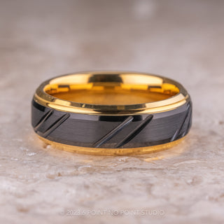 8mm Men's Tungsten Ring with 18K Yellow Gold Plating
