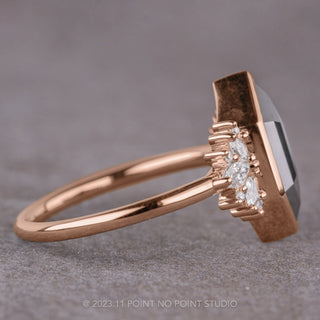 1.64 Carat Black Hexagon Diamond Engagement Ring, Bezel Monarch Setting, 14k Rose Gold