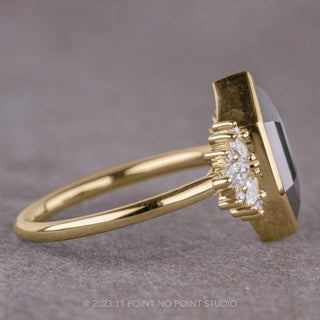 1.64 Carat Black Hexagon Diamond Engagement Ring, Bezel Monarch Setting, 14k Yellow Gold