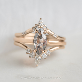 Marquise Diamond Wedding Band, Flora Setting, 14K Peach Gold