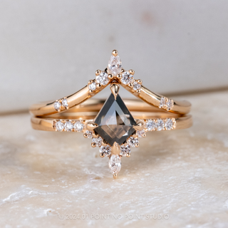 Marquise Diamond Wedding Band, Flora Setting, 14K Peach Gold