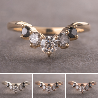 Large Catherine Basket Wedding Ring, 5 Ombre Diamond, Loaf Band