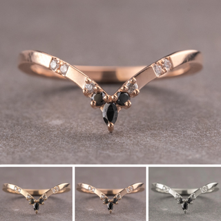 Flora Wedding Ring, 9 Black Ombre Diamond, Square Band
