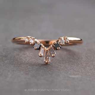 Baguette Diamond V Wedding Band, Small Ombre Wren Setting, 14K Peach Gold