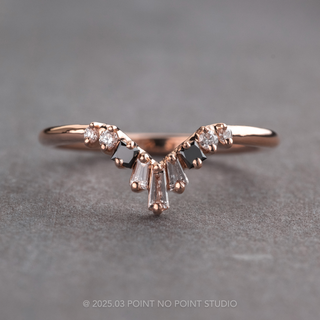 Baguette Diamond V Wedding Band, Small Ombre Wren Setting, 14K Rose Gold