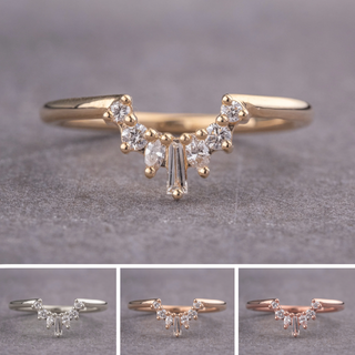 Petite Sage Wedding Ring, 7 Diamond