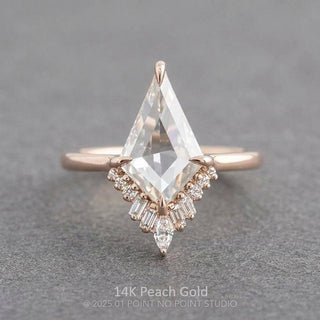 Kite Moissanite and Diamond Engagement Ring, Wren Setting, Point No Point Studio. Available in a variety of metal types. Eco-friendly, Recycled Metals, Conflict Free.
