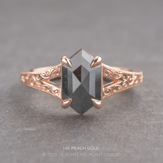 1.41 Carat Black Hexagon Diamond Engagement Ring, Engraved Split Shank Jane