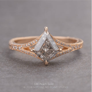 1.17 Carat Canadian Salt and Pepper Kite Diamond Engagement Ring, Engraved River Setting, Point No Point Studio. Available in a variety of metal types. Eco-friendly, Recycled Metals, Conflict Free.