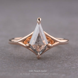 1.10 Carat Salt and Pepper Kite Diamond Engagement Ring, Split Shank Jane Setting, Point No Point Studio. Available in a variety of metal types. Eco-friendly, Recycled Metals, Conflict Free.