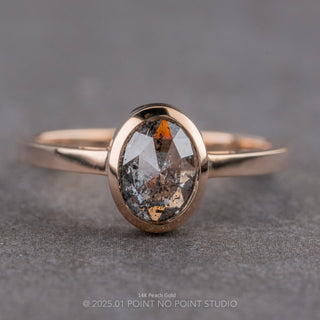 1.27 Carat Salt and Pepper Oval Diamond Engagement Ring, Bezel Jane Setting