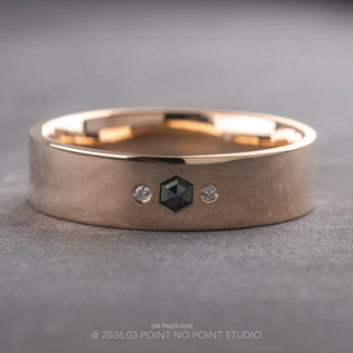 Salt and Pepper Hexagon White Diamond Mens Wedding Band, Comfort Fit men's wedding band, Point No Point Studio. Eco-friendly, Recycled Metals, Conflict Free.