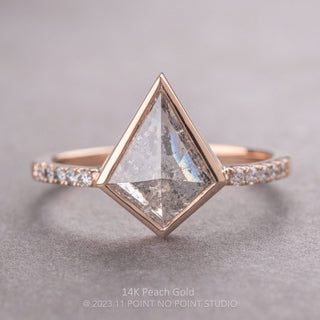 3.20 Carat Salt and Pepper Kite Diamond Engagement Ring, Bezel Jules Setting, Point No Point Studio. Available in a variety of metal types. Eco-friendly, Recycled Metals, Conflict Free.