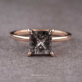 1.91 Carat Salt and Pepper Princess Cut Diamond Engagement Ring, Tulip Basket Jane Setting, Point No Point Studio. Available in a variety of metal types. Eco-friendly, Recycled Metals, Conflict Free.