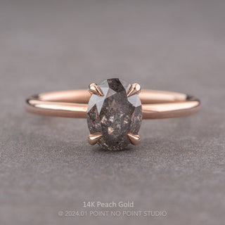1.31 Carat Salt and Pepper Oval Diamond Engagement Ring, Basket Jane Setting, Point No Point Studio. Available in a variety of metal types. Eco-friendly, Recycled Metals, Conflict Free.