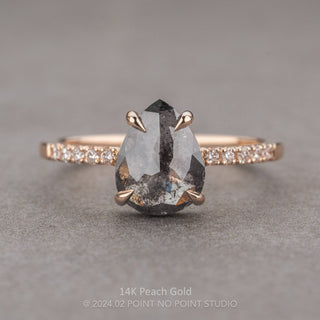 1.61 Carat Black Pear Diamond Engagement Ring, Jules Setting, Point No Point Studio. Available in a variety of metal types. Eco-friendly, Recycled Metals, Conflict Free.