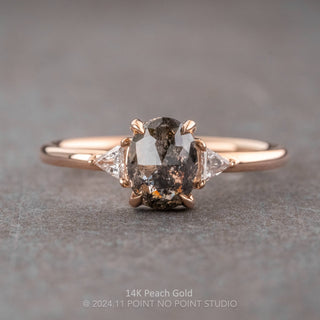 1.49 Carat Salt and Pepper Oval Diamond Engagement Ring, Zoe Setting, Point No Point Studio. Available in a variety of metal types. Eco-friendly, Recycled Metals, Conflict Free.
