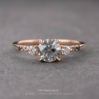 1.19 Carat Salt and Pepper Round Diamond Engagement Ring, Ombre Eliza Setting, Point No Point Studio. Available in a variety of metal types. Eco-friendly, Recycled Metals, Conflict Free.